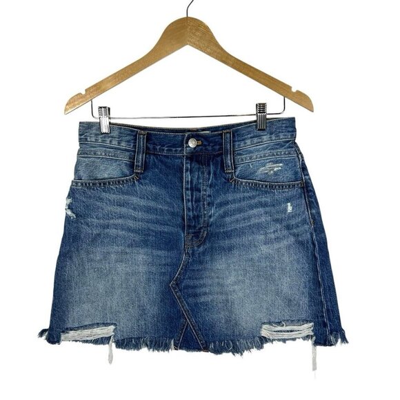 Madewell, New, Rigid Denim Straight Destructed Mini Jean Denim Skirt, Size 28 - Picture 1 of 7